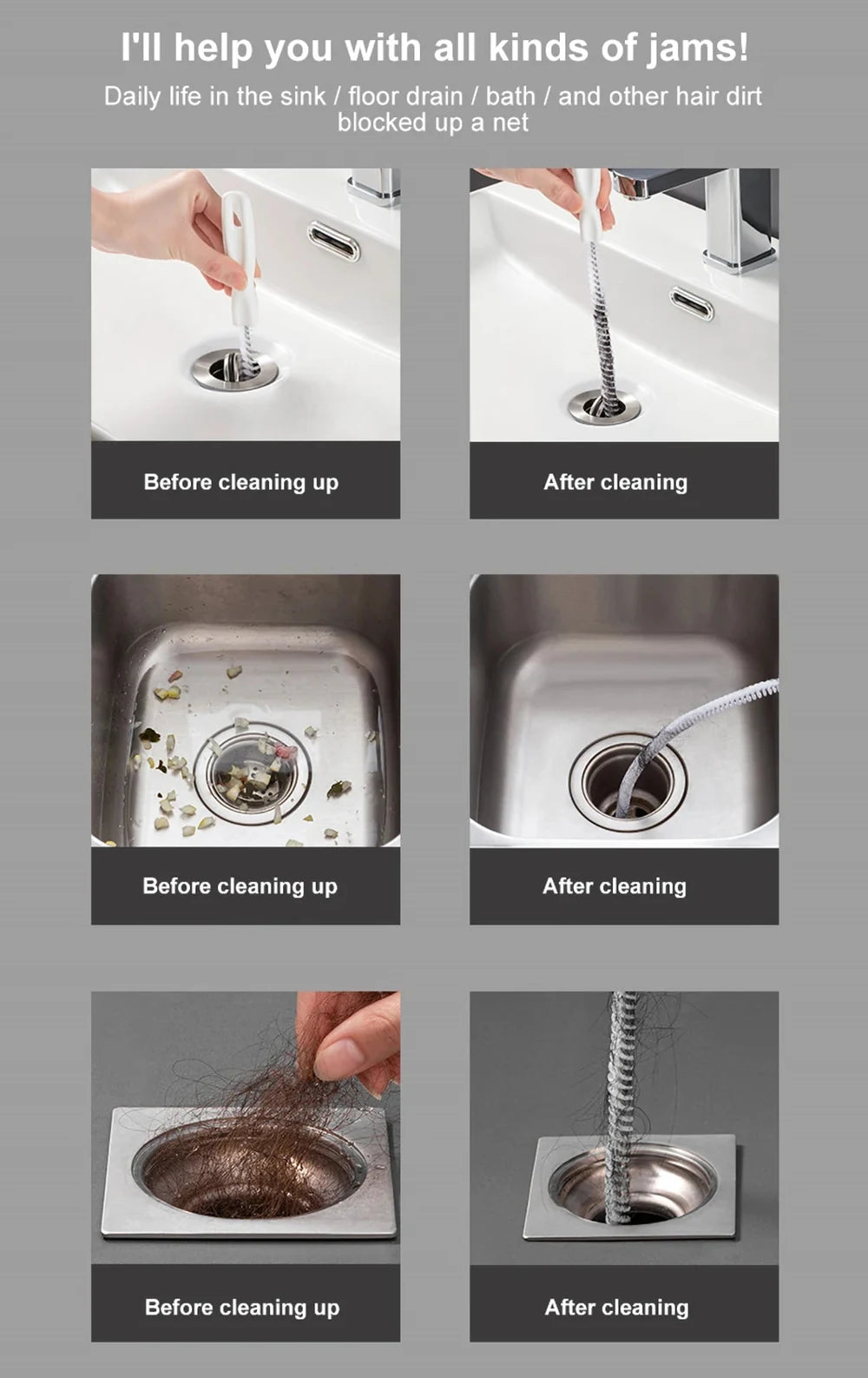 Flexible Drain & Sink Hair Clog Remover Brush