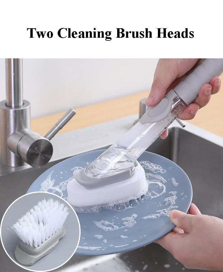 2-in-1 Long Handle Dishwashing Brush with Soap Dispenser