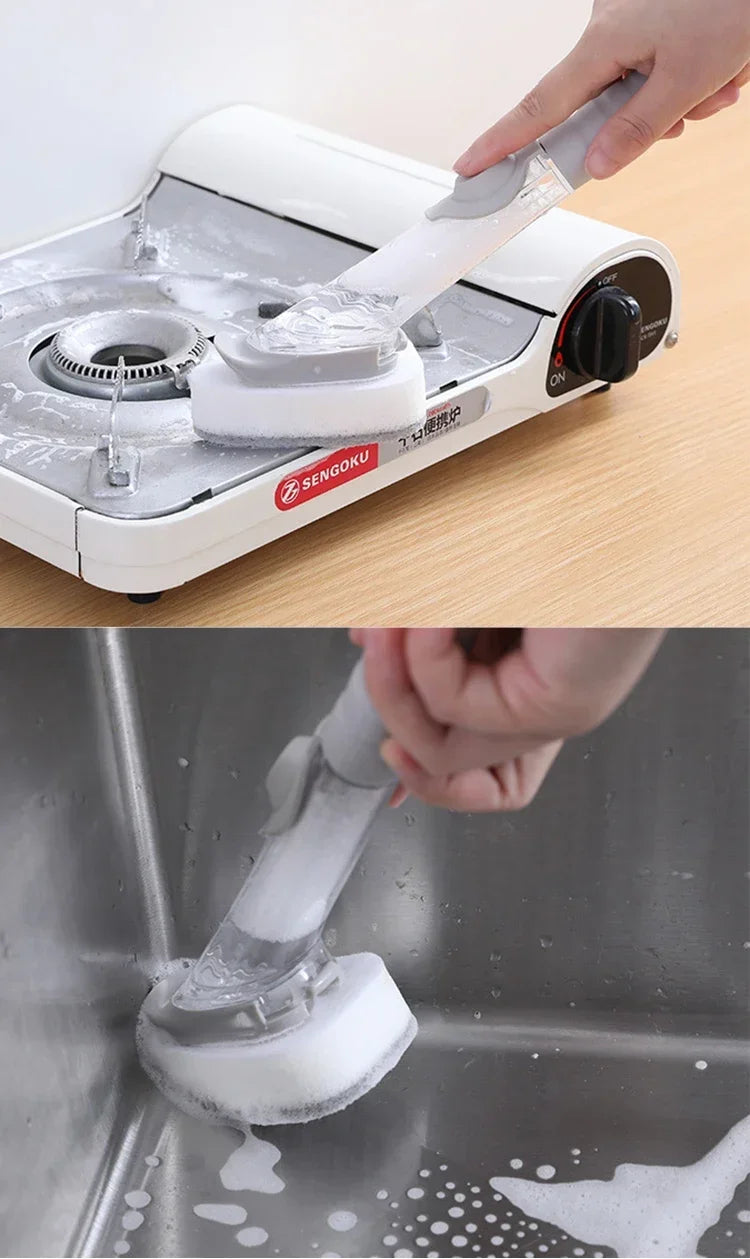 2-in-1 Long Handle Dishwashing Brush with Soap Dispenser