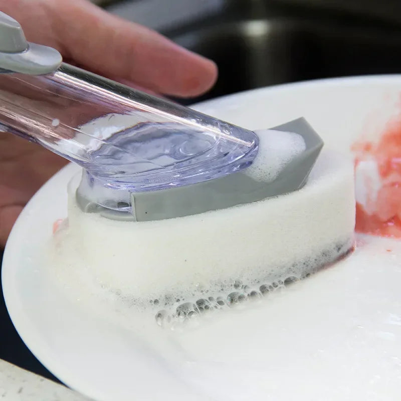 2-in-1 Long Handle Dishwashing Brush with Soap Dispenser