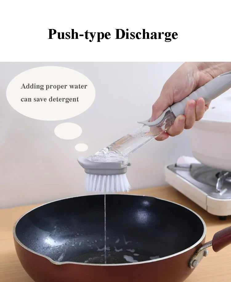 2-in-1 Long Handle Dishwashing Brush with Soap Dispenser