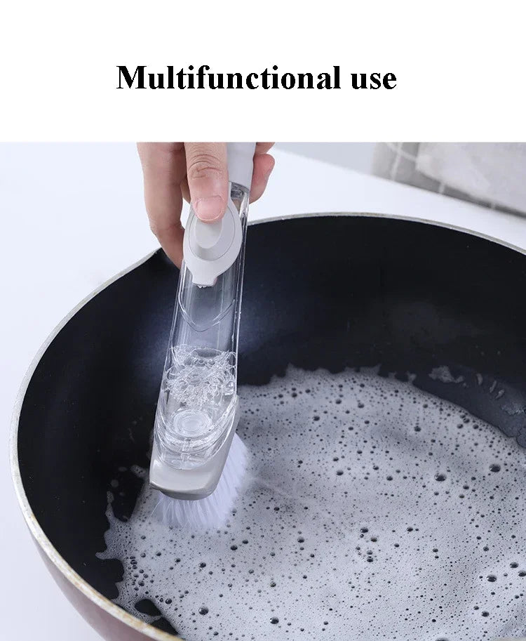 2-in-1 Long Handle Dishwashing Brush with Soap Dispenser