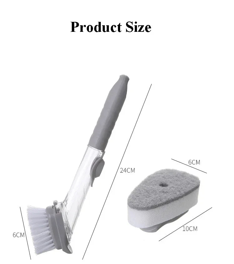 2-in-1 Long Handle Dishwashing Brush with Soap Dispenser