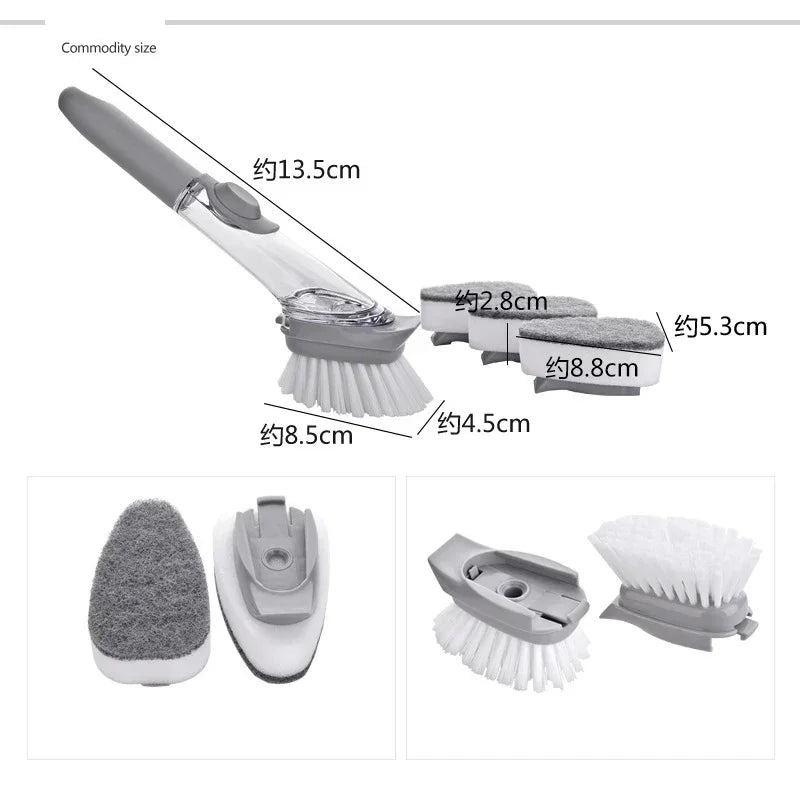 2-in-1 Long Handle Dishwashing Brush with Soap Dispenser
