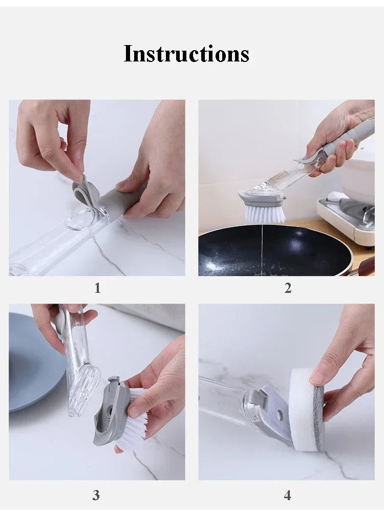 2-in-1 Long Handle Dishwashing Brush with Soap Dispenser