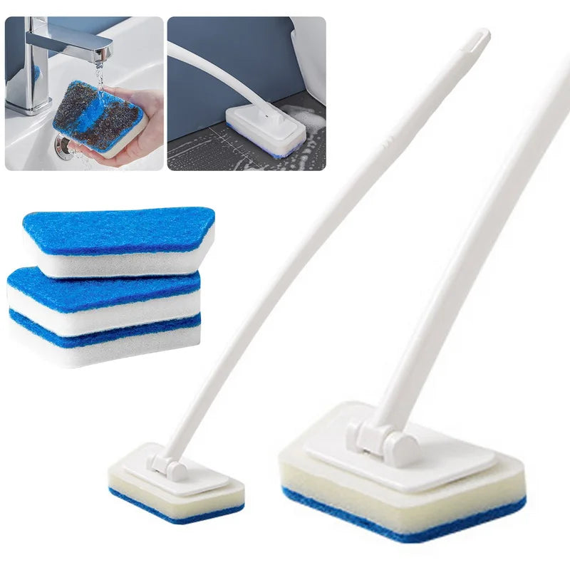 Long Handle Sponge Cleaning Brush for Bathtub & Tiles