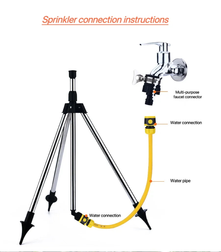360-Degree Automatic Rotating Garden Sprinkler — Adjustable Tripod, Stainless Steel