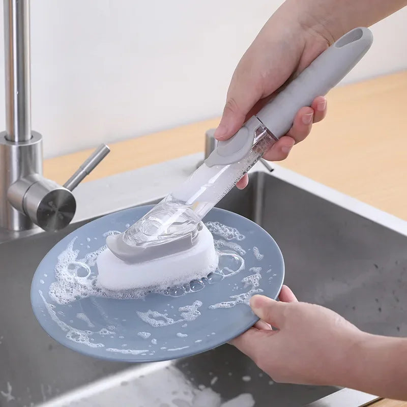 2-in-1 Long Handle Dishwashing Brush with Soap Dispenser