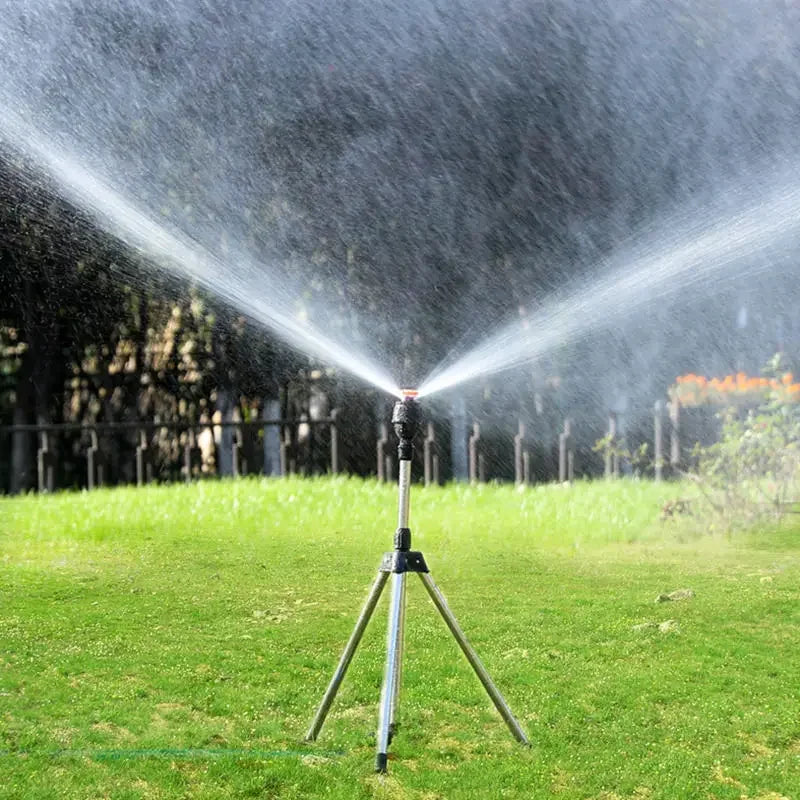 360-Degree Automatic Rotating Garden Sprinkler — Adjustable Tripod, Stainless Steel