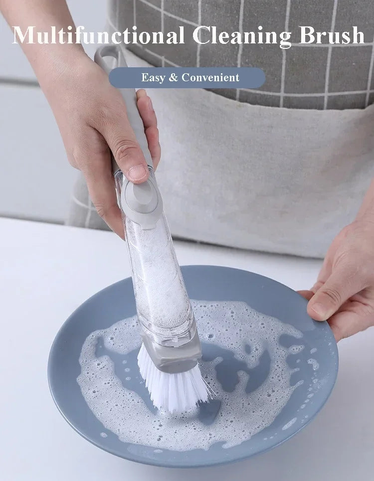 2-in-1 Long Handle Dishwashing Brush with Soap Dispenser