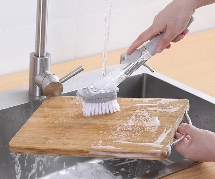 2-in-1 Long Handle Dishwashing Brush with Soap Dispenser