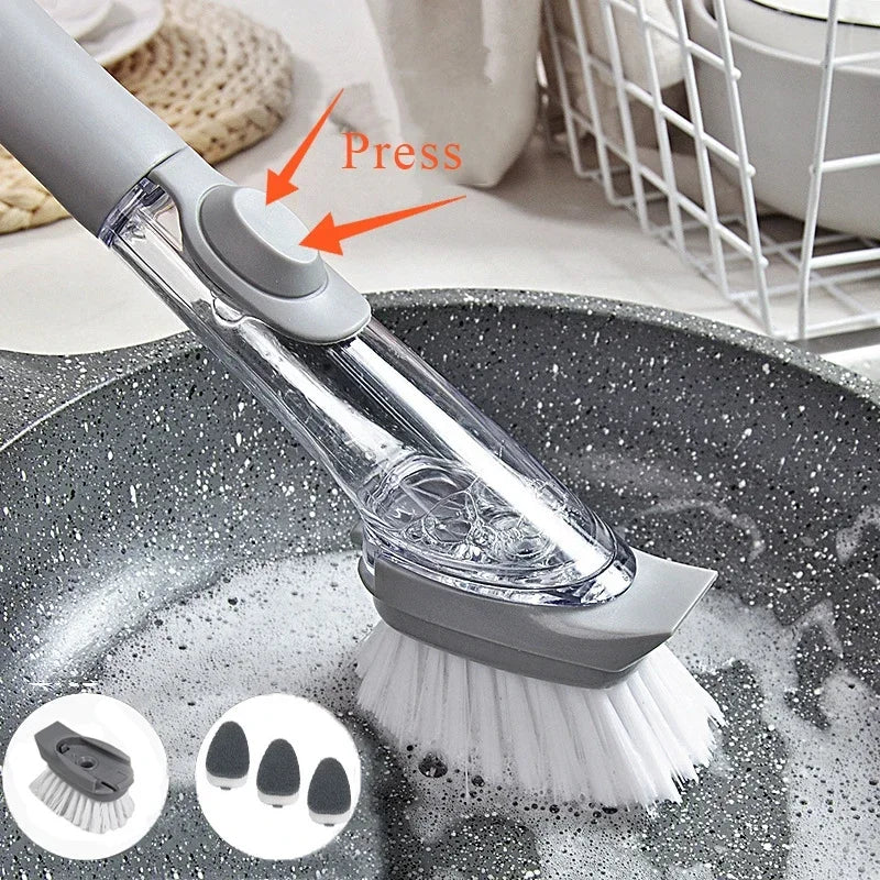 2-in-1 Long Handle Dishwashing Brush with Soap Dispenser